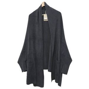 Barefoot dreams womens 1xl blanket wrap poncho sweater taupe blue gray  soft